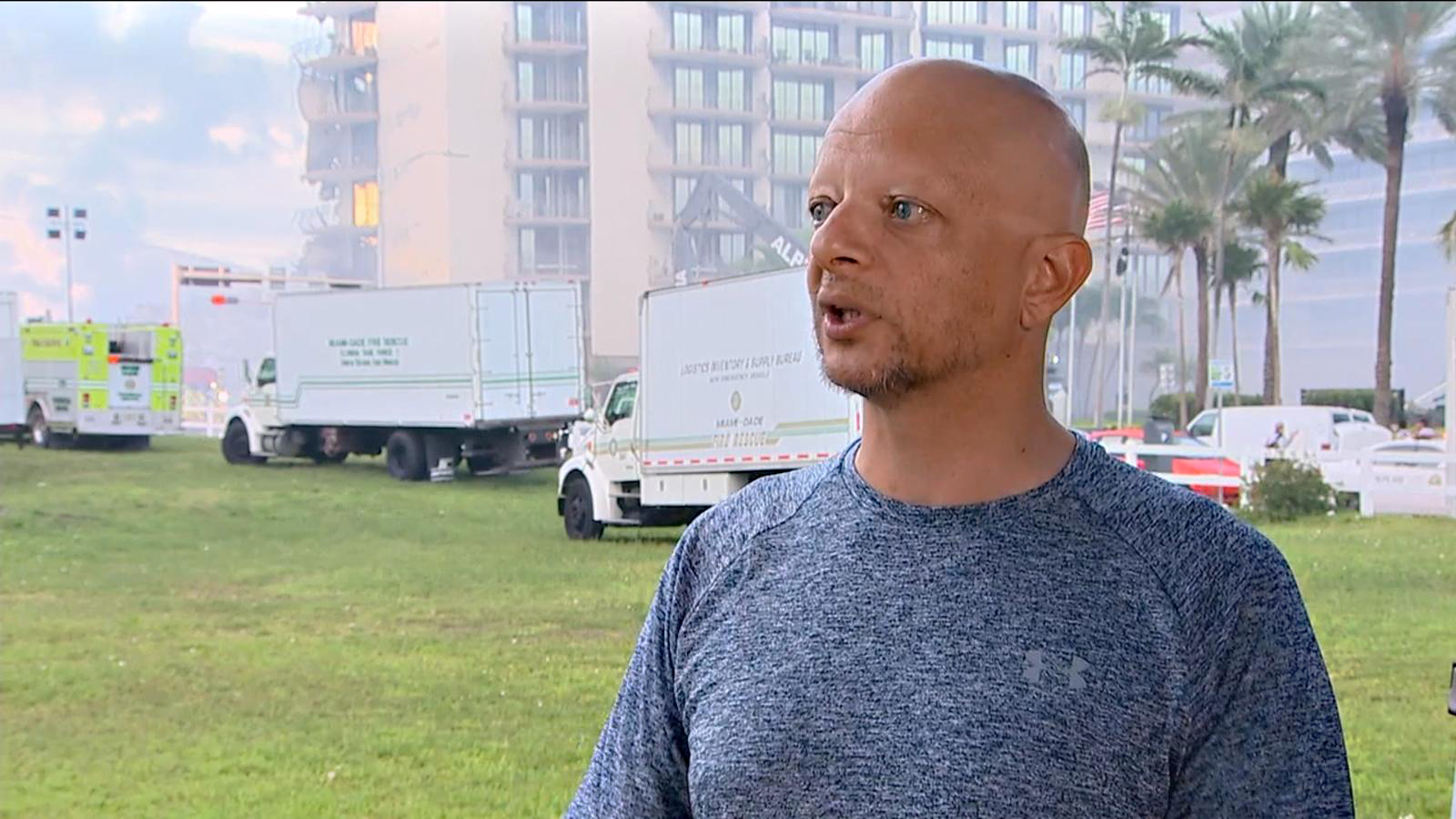 PHOTO: Paolo Longobardi speaks about escaping the collapsed building in Surfside, Fla. on "Good Morning America," June 25, 2021.