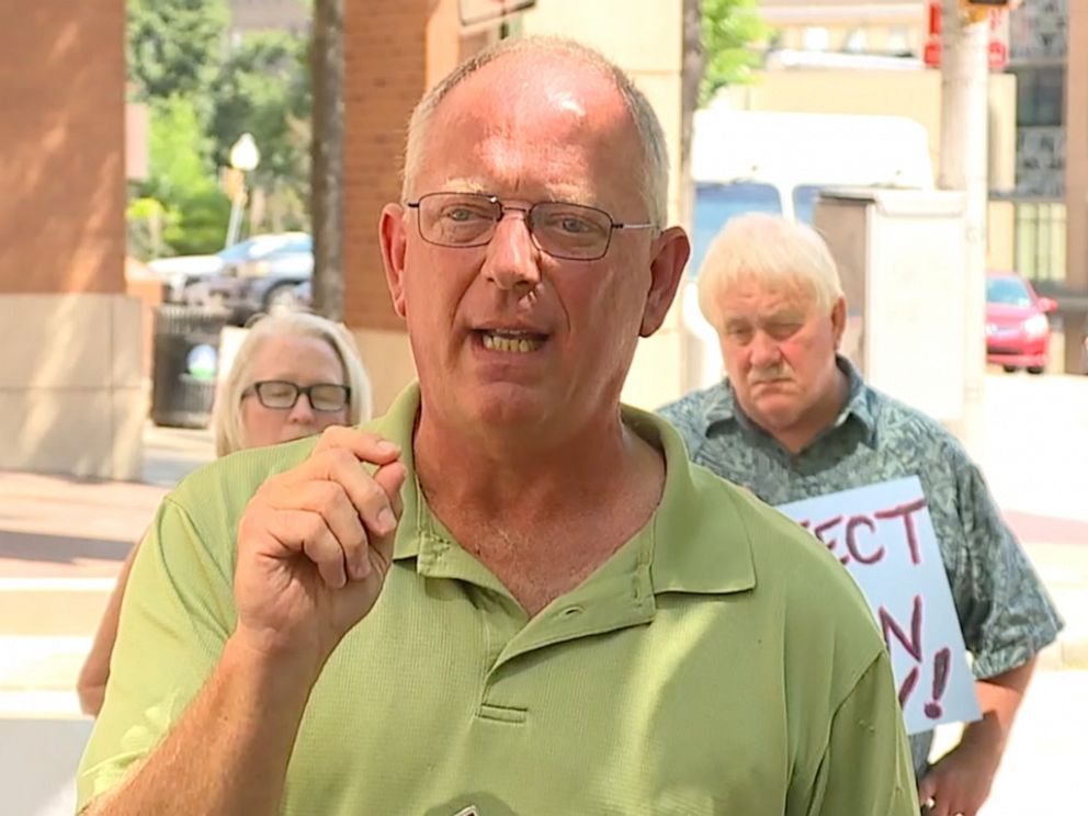 PHOTO: David Lorenz, director of the Survivors Network of Those Abused by Priests (SNAP) in Maryland, speaks during a rally outside the office of Maryland Attorney General Brian Frosh in Baltimore August 2, 2022 .
