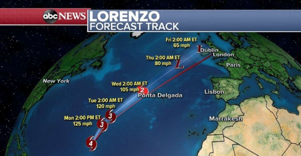 PHOTO: Hurricane Lorenzo is weakening as it heads northeast in the Atlantic Ocean.