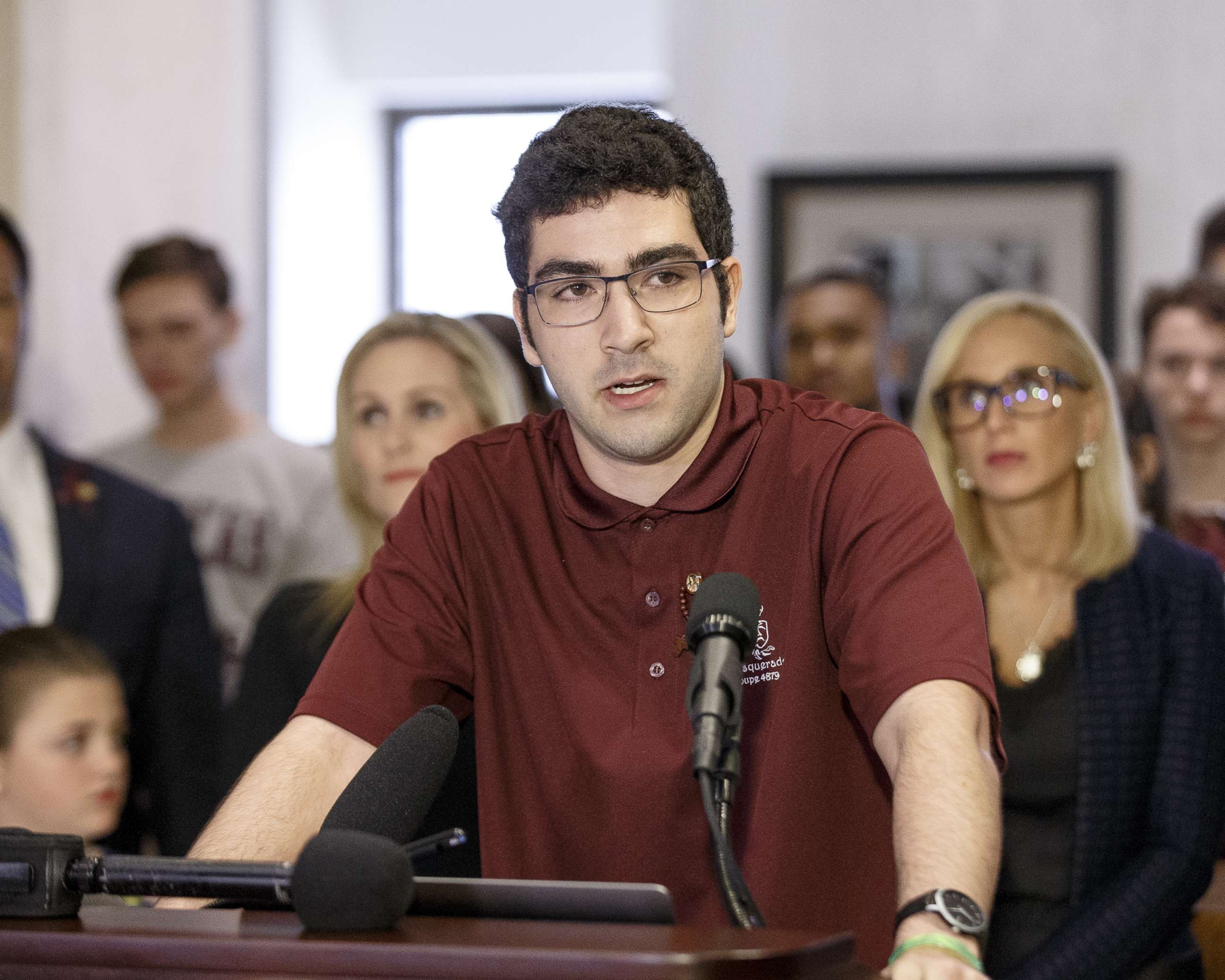 PHOTO: Lorenzo Prado, a student from Marjory Stoneman Douglas High School speaks at the Florida State Capitol building, Feb. 21, 2018, in Tallahassee, Fla. 