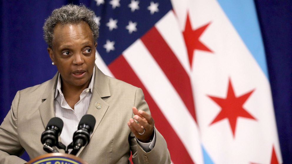 PHOTO: Mayor Lori Lightfoot speaks during a news conference at the Greater Western Community Development Project in Chicago, Sept. 14, 2020.
