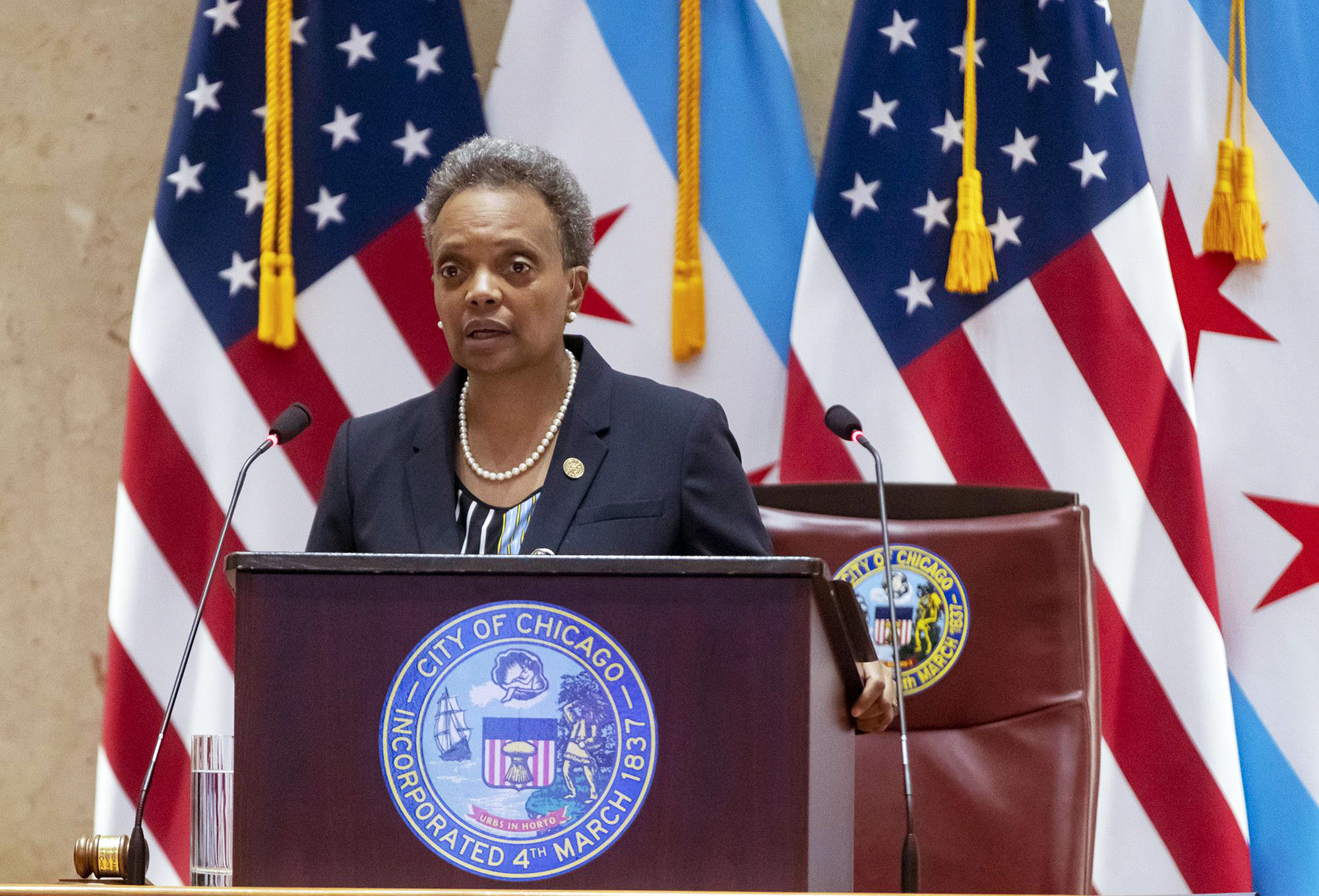 PHOTO: Chicago Mayor Lori Lightfoot speaks before delivering her budget address on Oct. 21, 2020, in Chicago's City Hall.