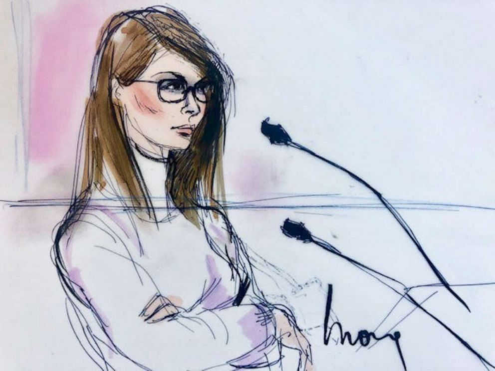 PHOTO: Lori Loughlin appears in this court sketch at a hearing for a racketeering case involving the allegedly fraudulent admission of children to elite universities, at the U.S. federal courthouse in downtown Los Angeles, March 13, 2019. 