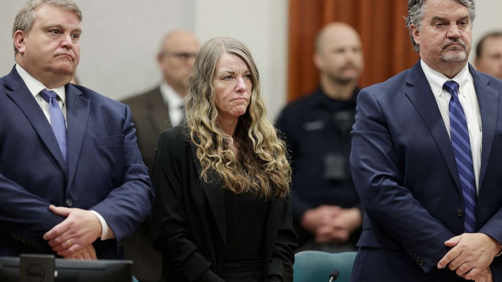 PHOTO: Lori Vallow Daybell stands and listens as the jury's verdict is read Friday, May 12, 2023 at the Ada County Courthouse in Boise, Idaho. The Idaho jury convicted Daybell of murder in the deaths of her two youngest children.