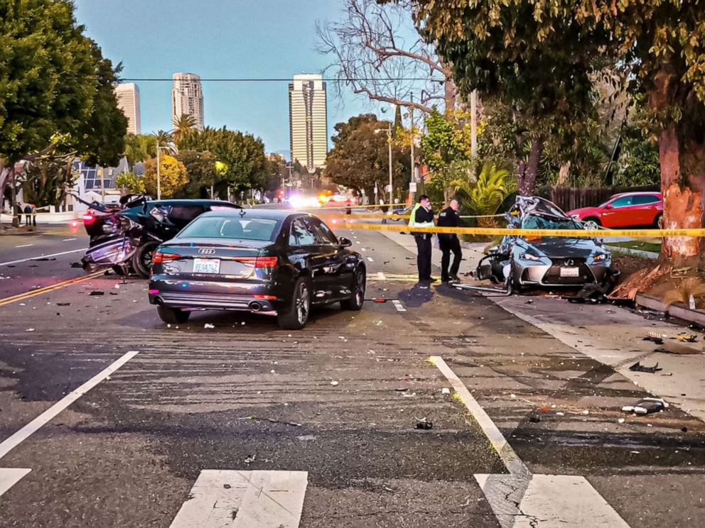 PHOTO: A photo released by the Los Angeles Police Department West Traffic Division shows the scene of a motor vehicle collision in which Monique Munoz was killed in West Los Angeles, Feb. 17, 2021 .