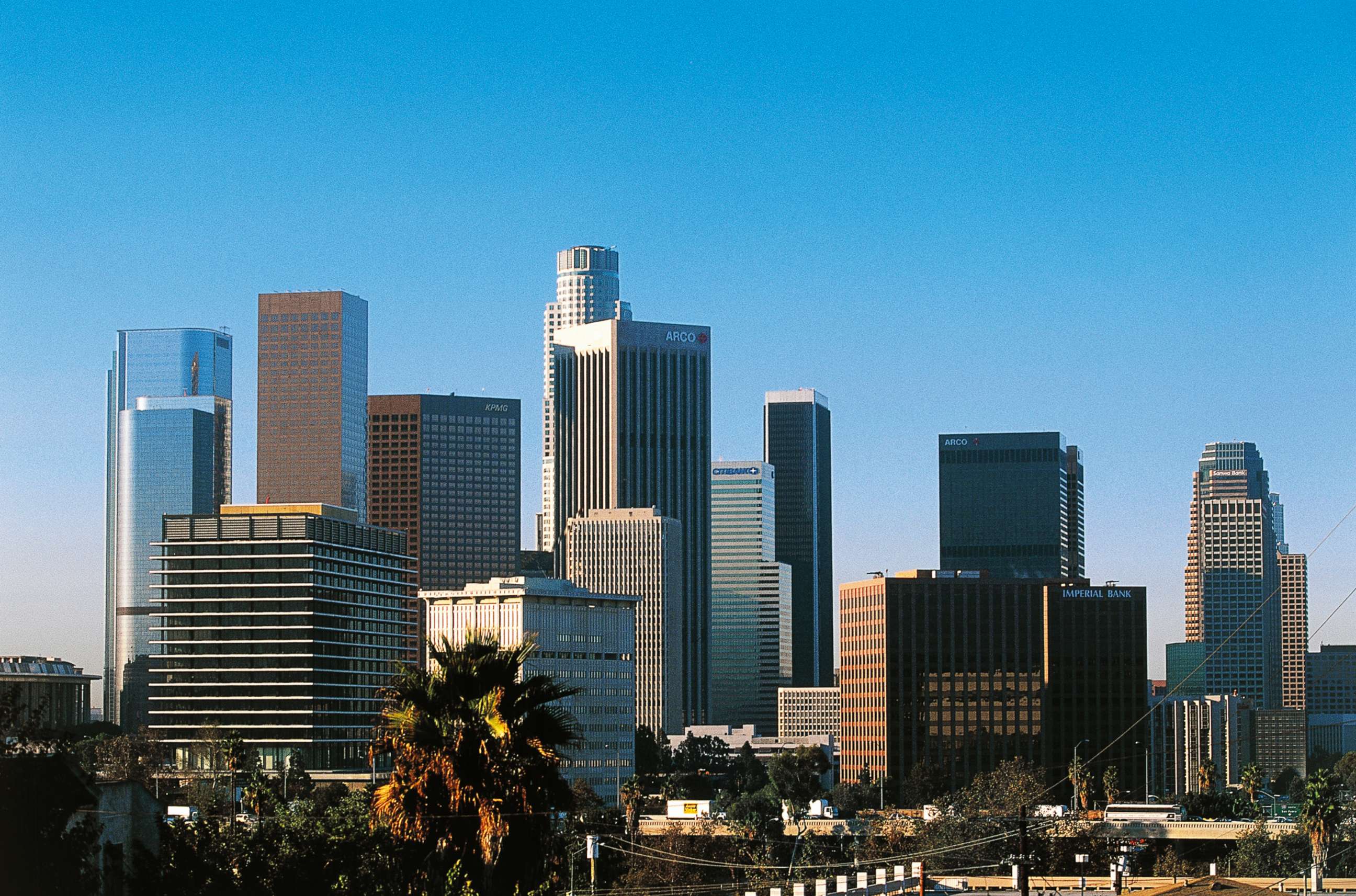 PHOTO: A view of the skyscrapers of downtown Los Angeles, the administrative and financial districts is captured.