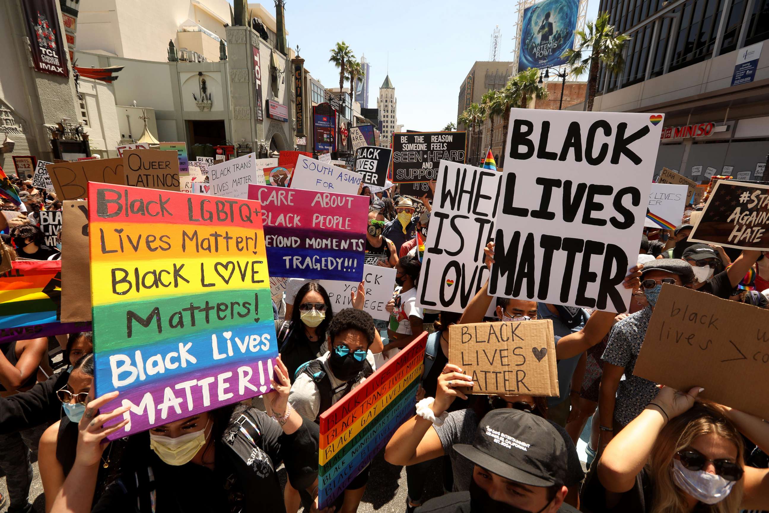 PHOTO: Thousands participate in the All Black Lives Matter solidarity march to mark LGBTQ Pride Month along Hollywood Blvd. in Hollywood on June 14, 2020.