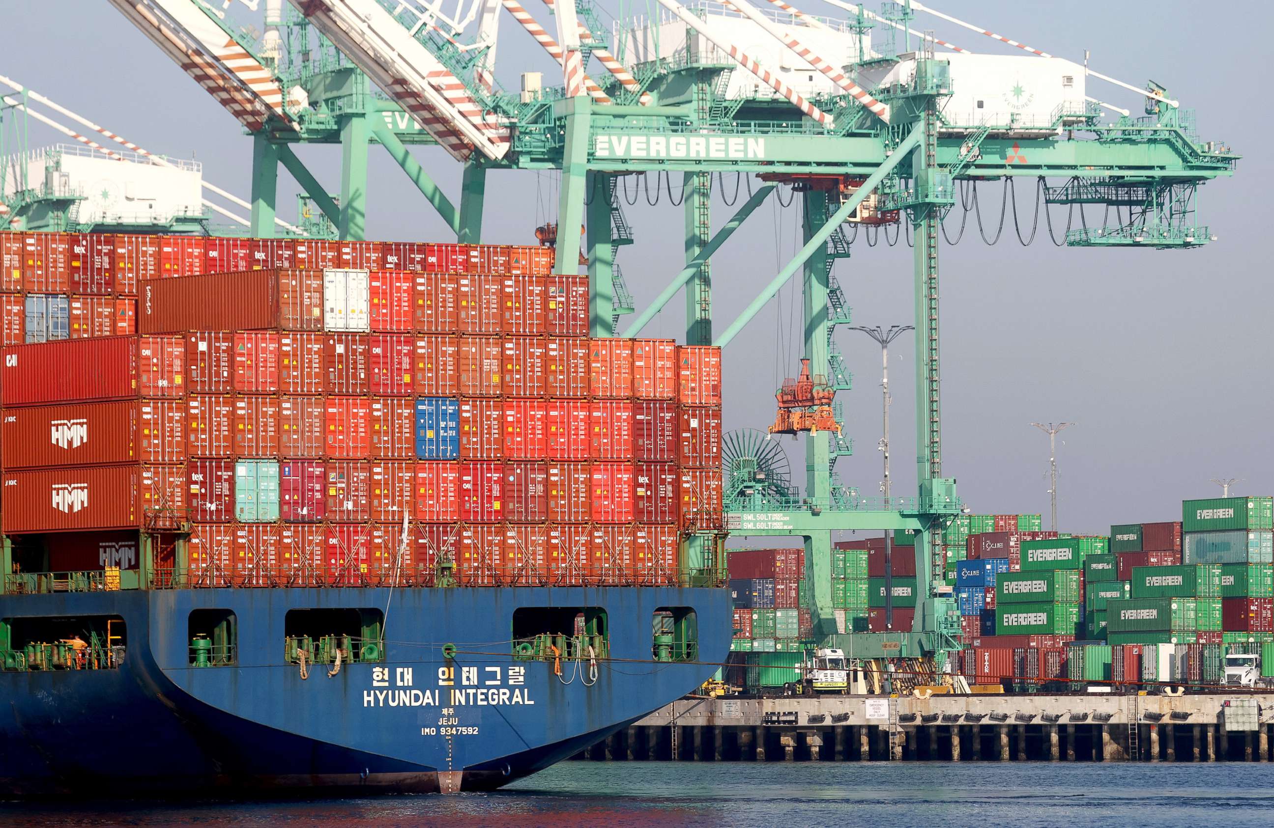 PHOTO: A container ship enters the Port of Los Angeles on Nov. 30, 2021 in San Pedro, Calif.