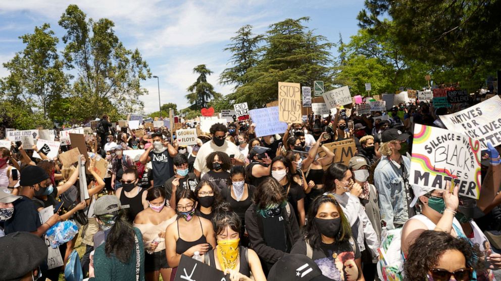 PHOTO: In this May 30, 2020, photo, protesters in Los Angeles are shown.