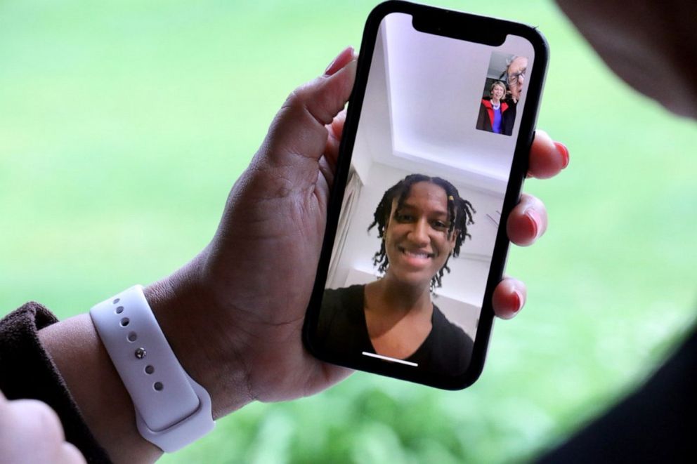 PHOTO: Zoie Vincent face is seen on a phone screen as she speaks via Facetime with Governor Mike DeWine in an image posted by Governor DeWine to his Twitter account. Vincent has won one of the #ohiovaxamillion college scholarships.