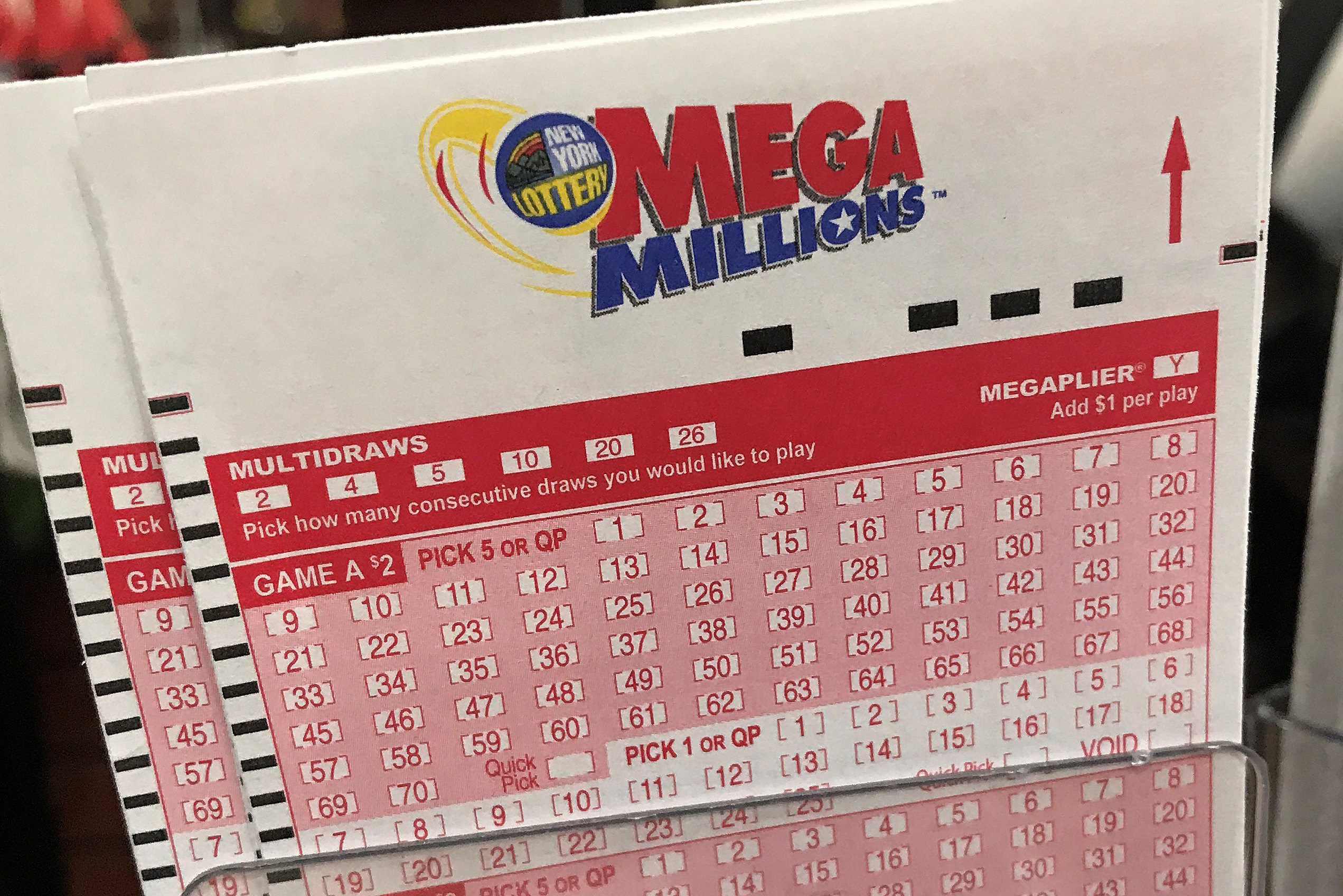PHOTO: A Mega Millions ticket is pictured in a store in New York City, Jan. 5, 2018. 