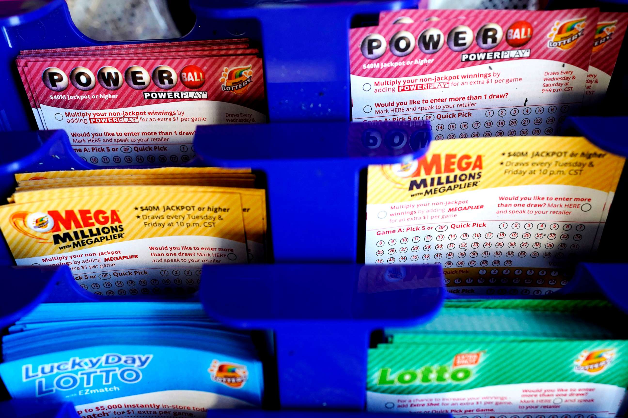 PHOTO: Lottery tickets are placed on the counter at a convenience store in Northbrook, Ill., Jan. 6, 2021.