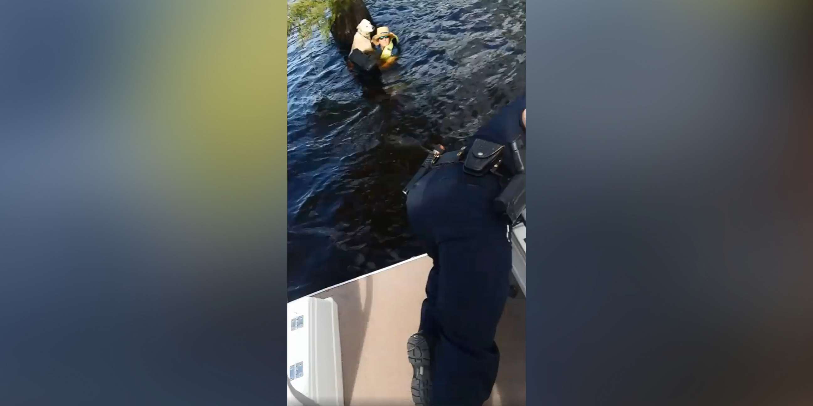 PHOTO: Bossier Parish Sheriff's Office in Louisiana released video of two deputies and a good Samaritan rescuing a boater and his two dogs on Lake Bistineau after the man's boat sank on June 18, 2018.