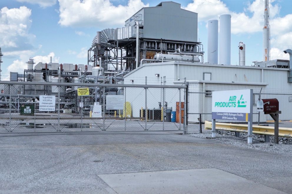 PHOTO: The entrance to an Air Products facility is shown near Donaldsonville, La.