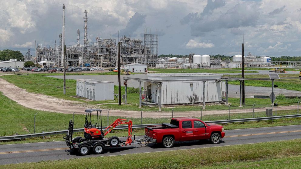 PHOTO: In this Aug. 12, 2021, file photo, the Denka, formerly DuPont, factory is shown in Reserve, Louisiana.