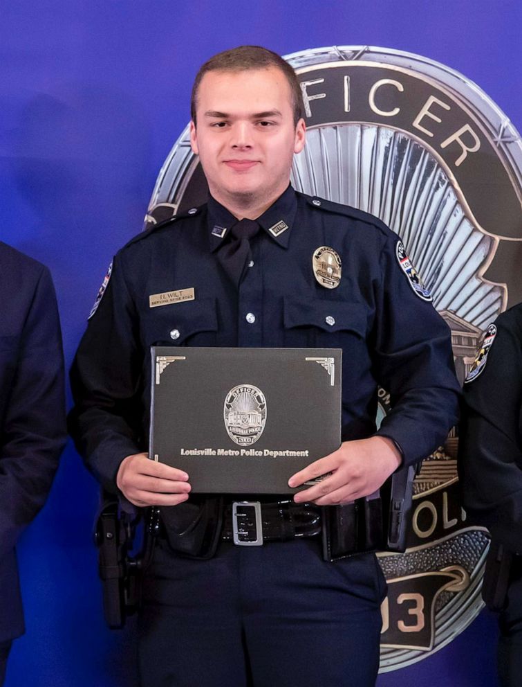 PHOTO: Officer Nickolas Wilt, a new officer to the Louisville Metro Police Department, remains in critical condition after being shot in the head during the mass shooting at a bank in Louisville, Ky., on April 10, 2023.