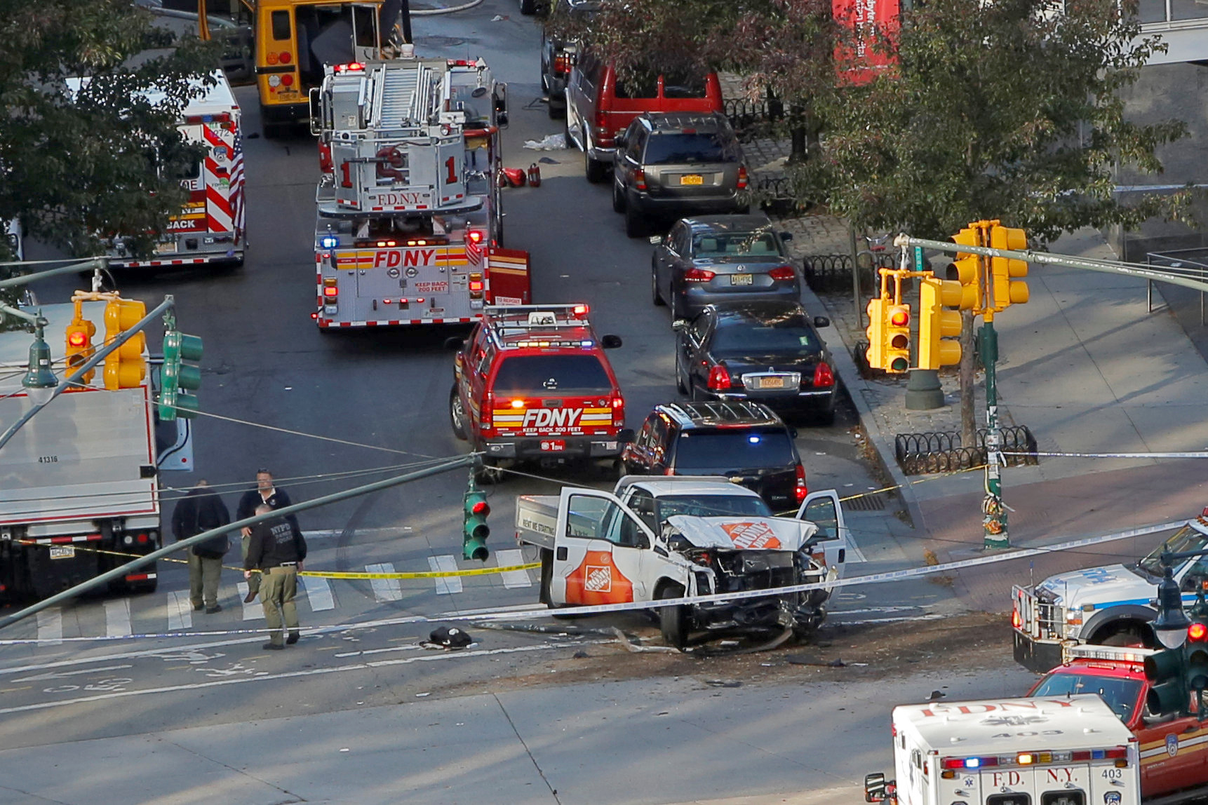 PHOTO: Emergency crews attend the scene of an alleged shooting incident on West Street in Manhattan, New York, Oct. 31 2017.