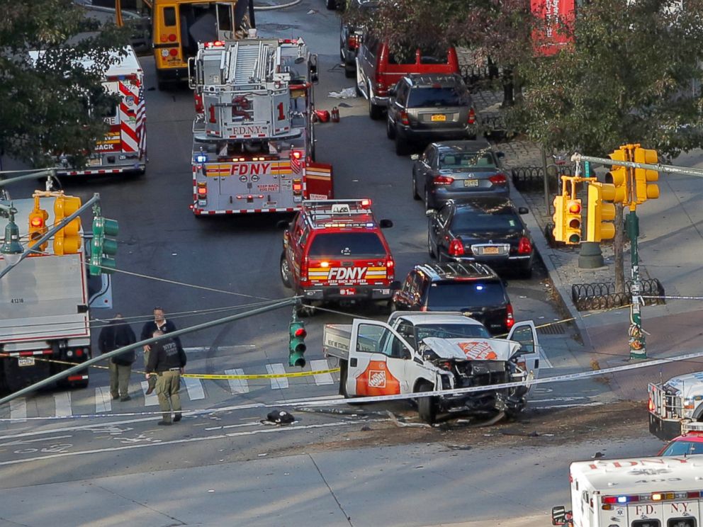 PHOTO: Emergency crews attend the scene of an alleged shooting incident on West Street in Manhattan, New York, Oct. 31 2017.