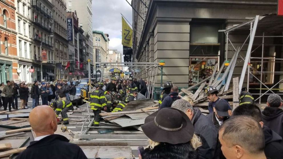 Zeno Mercer tweeted this image of scaffolding that fell on Broadway and Prince in the Soho neighborhood of New York, Nov. 19, 2017.
