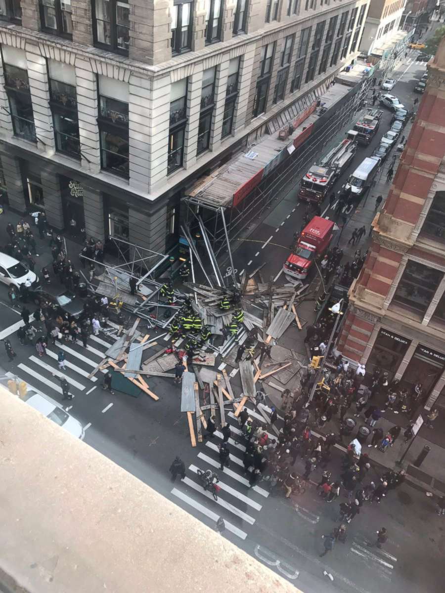PHOTO: Courtney Davis tweeted this image of huge scaffolding that fell below her apartment on Prince and Broadway in the Soho neighborhood, Nov. 19, 2017 in New York.