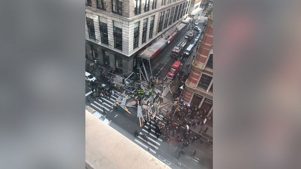 PHOTO: Courtney Davis tweeted this image of huge scaffolding that fell below her apartment on Prince and Broadway in the Soho neighborhood, Nov. 19, 2017 in New York.
