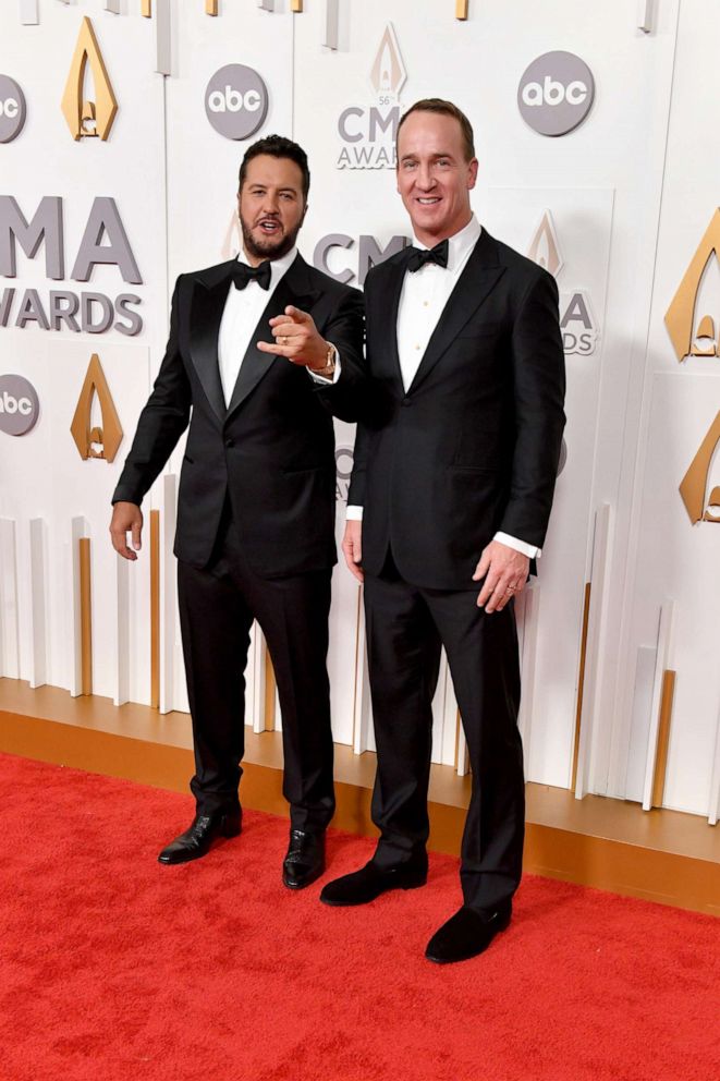 PHOTO: Luke Bryan and Peyton Manning attend The 56th Annual CMA Awards at Bridgestone Arena on Nov. 9, 2022, in Nashville, Tenn.