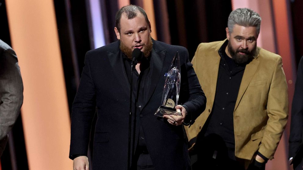 PHOTO: Luke Combs accepts the Album of the Year award for "Growin' Up" onstage at The 56th Annual CMA Awards at Bridgestone Arena on Nov. 9, 2022, in Nashville, Tenn.