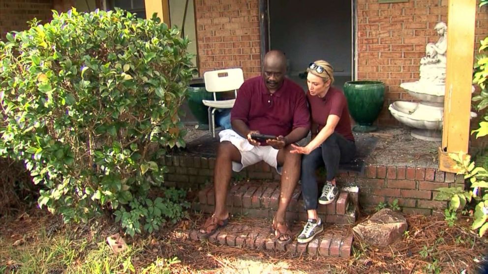 PHOTO: Jerry Pone, Sr. speaks with ABC News' Amy Robach on the steps of his home in Lumberton, N.C., Sept. 12, 2018.