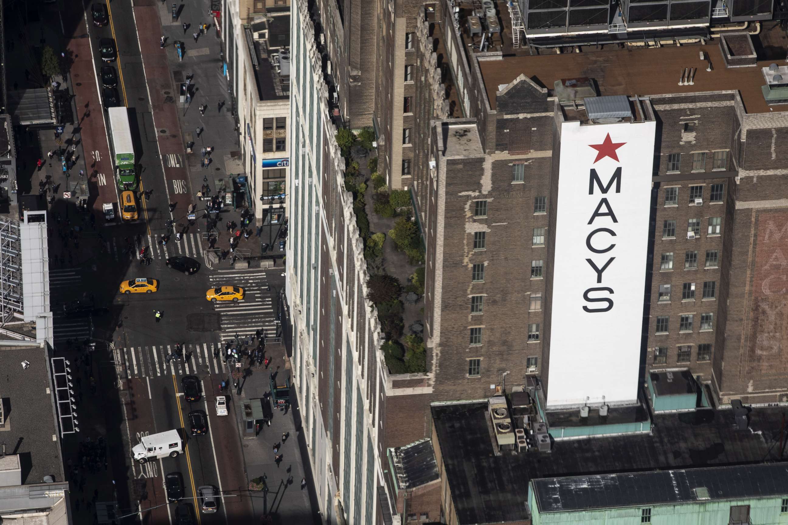 PHOTO: NEW YORK, NY - OCTOBER 10: Macy's flagship store in Herald Square is seen from inside the newly renovated 102nd floor observatory of the Empire State Building on October 10, 2019 in New York City. (Photo by Drew Angerer/Getty Images)