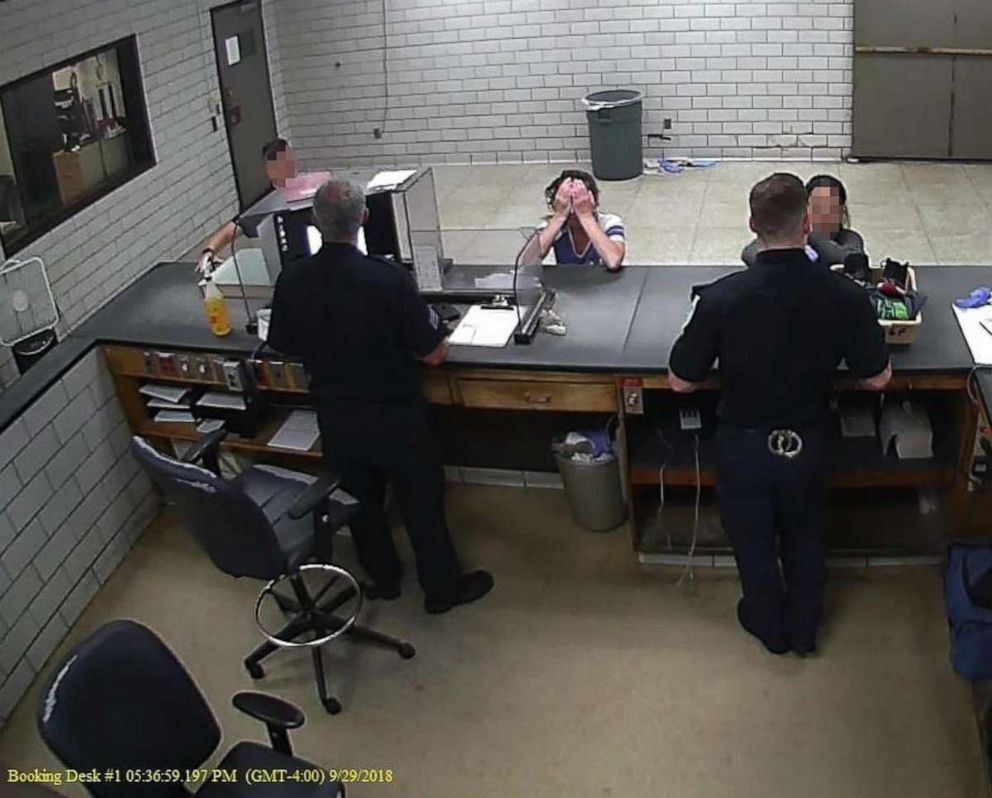 PHOTO: Police video shows the Madelyn Linsenmeir repeatedly telling officers that she was sick while being processed after her arrest on a warrant on Sept. 29, 2019 in Springfield, Mass.
