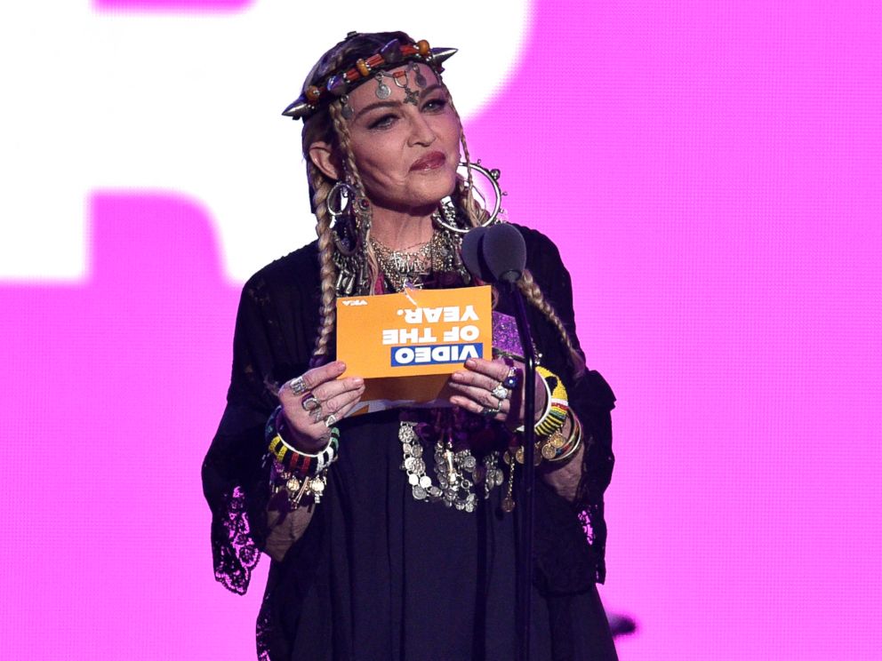 Madonna presents the award for video of the year at the MTV Video Music Awards at Radio City Music Hall on Monday, Aug. 20, 2018, in New York. 