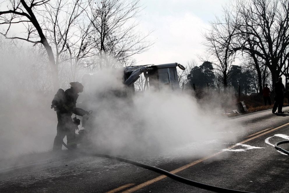 PHOTO: Osawatomie Volunteer Fire Department put out a fire in a mail truck, Dec. 22, 2019, in Osawatomie, Kansas.