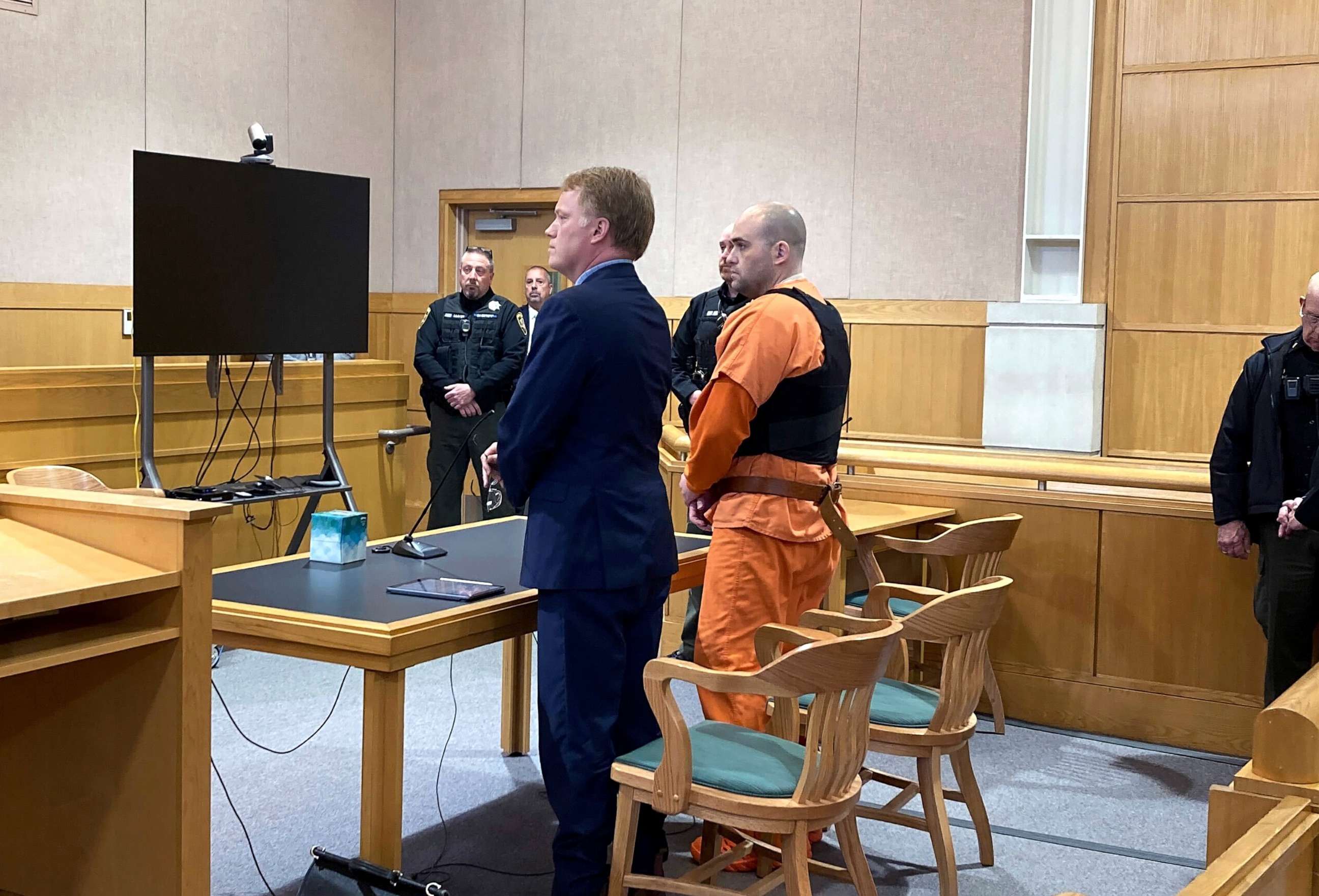 PHOTO: Joseph Eaton, the suspect in a shooting spree in Maine, appears in court in West Bath, Maine, April 20, 2023.