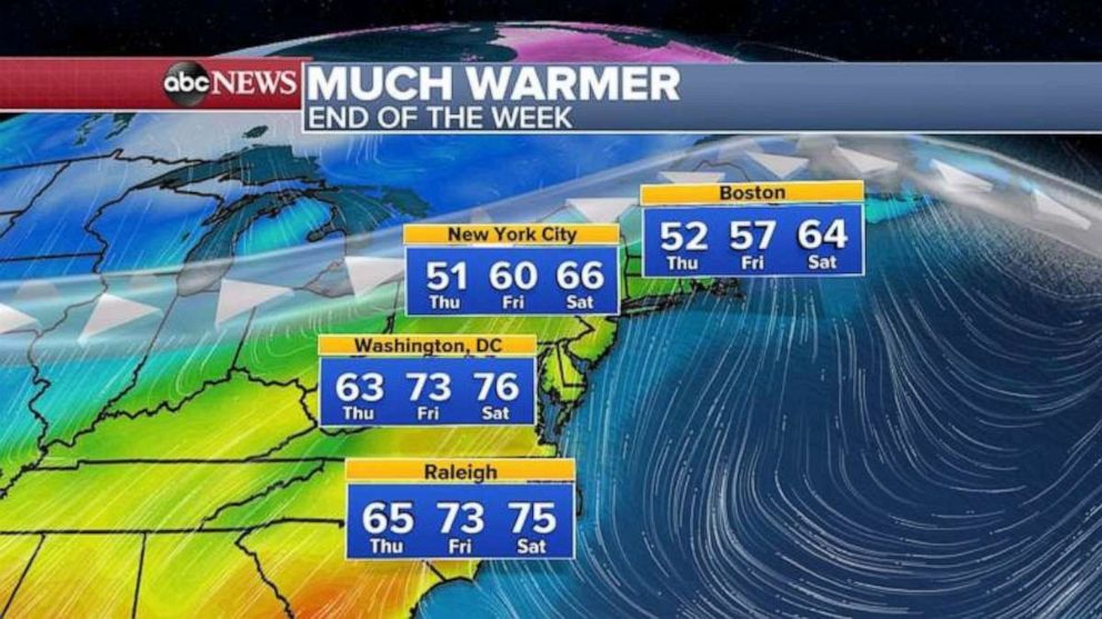 PHOTO: Temperatures will rise into the 60s and 70s on the East Coast this weekend.