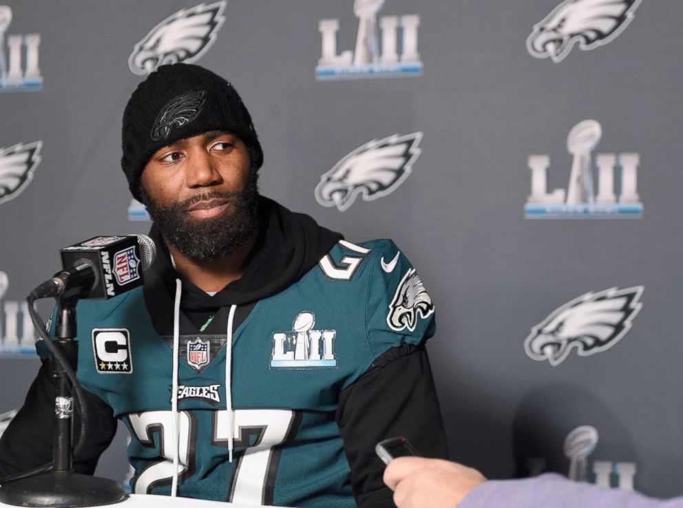 PHOTO: Malcolm Jenkins #27 of the Philadelphia Eagles speaks to the media during Super Bowl LII media availability, Jan. 31, 2018 in Bloomington, Minnesota. 