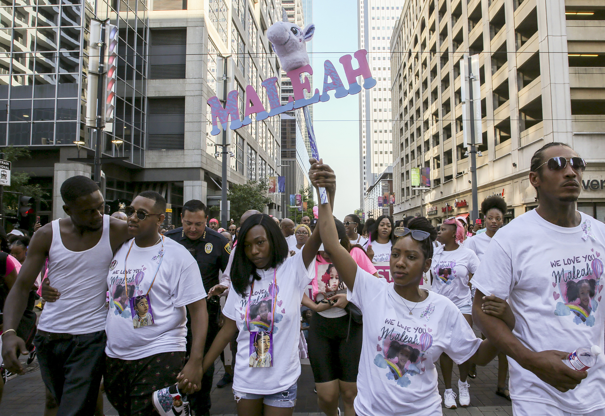 PHOTO: Graig Davis, the father of four-year-old Maleah Davis, marched in honor of his four-year-old daughter Maleah Davis, whose body was found tossed along an Arkansas roadside last week, June 9, 2019, in Houston. 