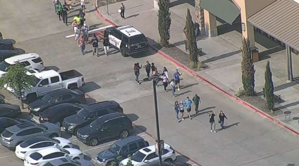 PHOTO: Shoppers are evacuated from the Allen Premium Outlets in Allen, Texas, May 6, 2023.