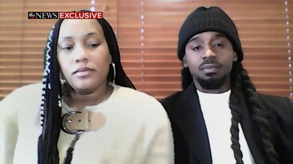 PHOTO: Shantel Covil and her fiancee Jamar Mackey appear on ABC's "Good Morning America," Dec. 22, 2020, about Mackey being handcuffed while eating at a food court at a shopping mall on Dec. 19, 2020, in Virginia Beach, Va.