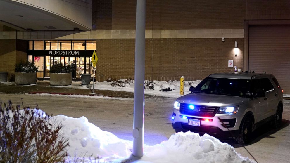 PHOTO: A police car is parked outside Nordstrom at the Mall of America, Friday, Dec. 23, 2022, in Bloomington, Minnesota.