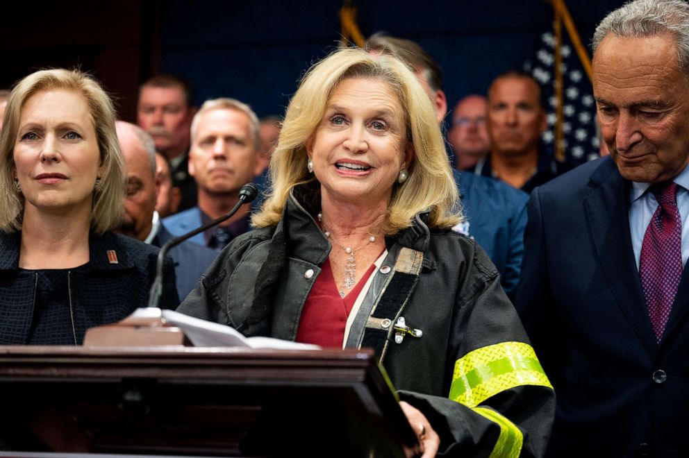 PHOTO: Representative Carolyn Maloney (D-NY) speaking at the press conference held after the passage of H.R.1327 at the Capitol, July 23, 2019.