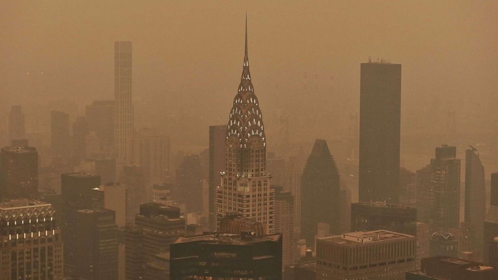 NYC landmarks are blanketed in smoke pouring across the Northeast from  Canadian wildfires