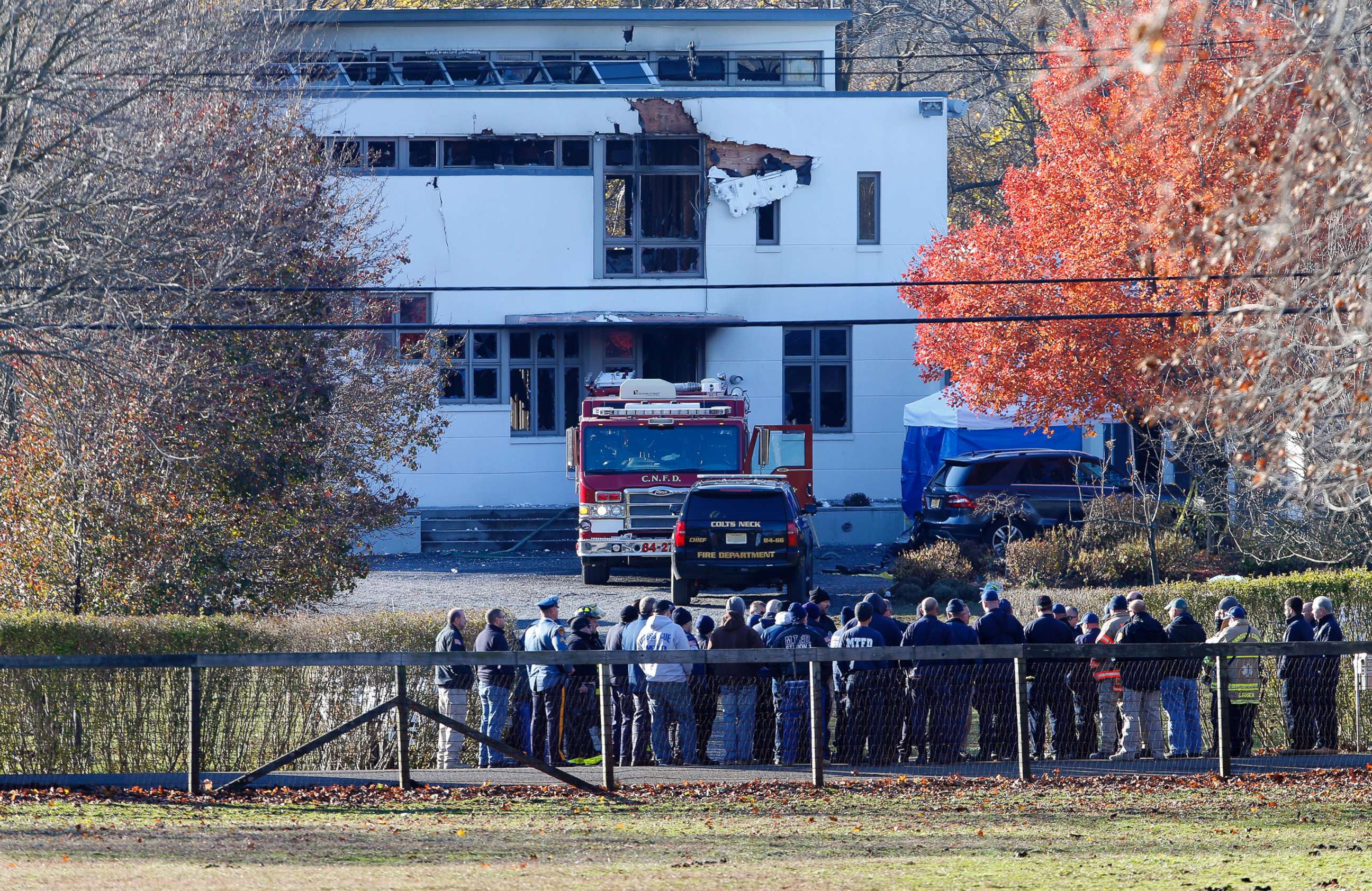 PHOTO: Authorities gather Nov. 21, 2018, in Colts Neck, N.J., to investigate the aftermath of fatal fire.