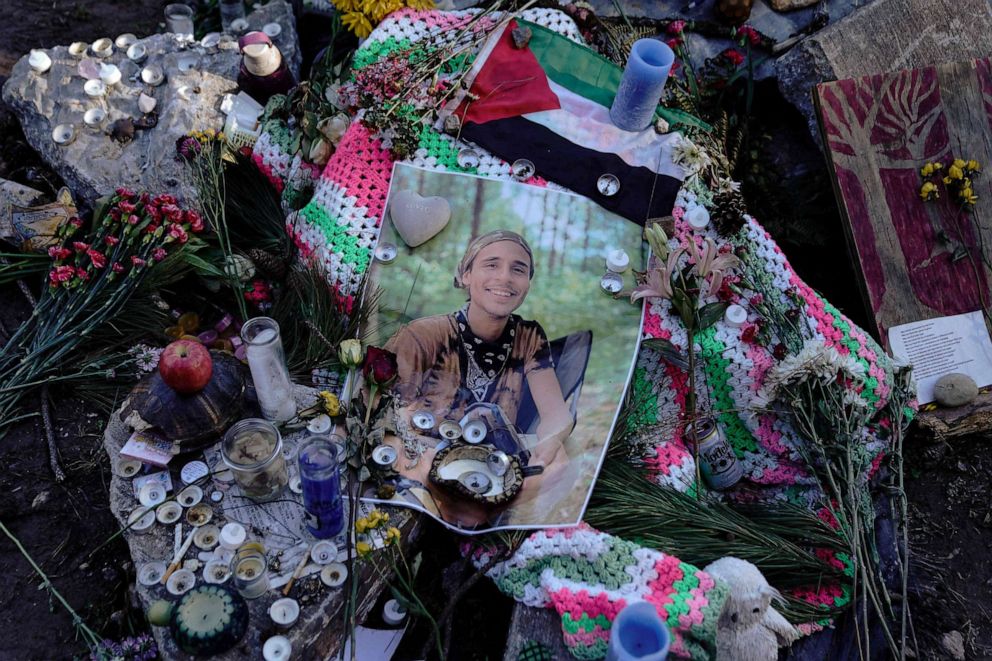 PHOTO: A makeshift memorial for slain environmental activist Manuel Esteban Paez Teran near Atlanta, Georgia, on Feb. 6, 2023.