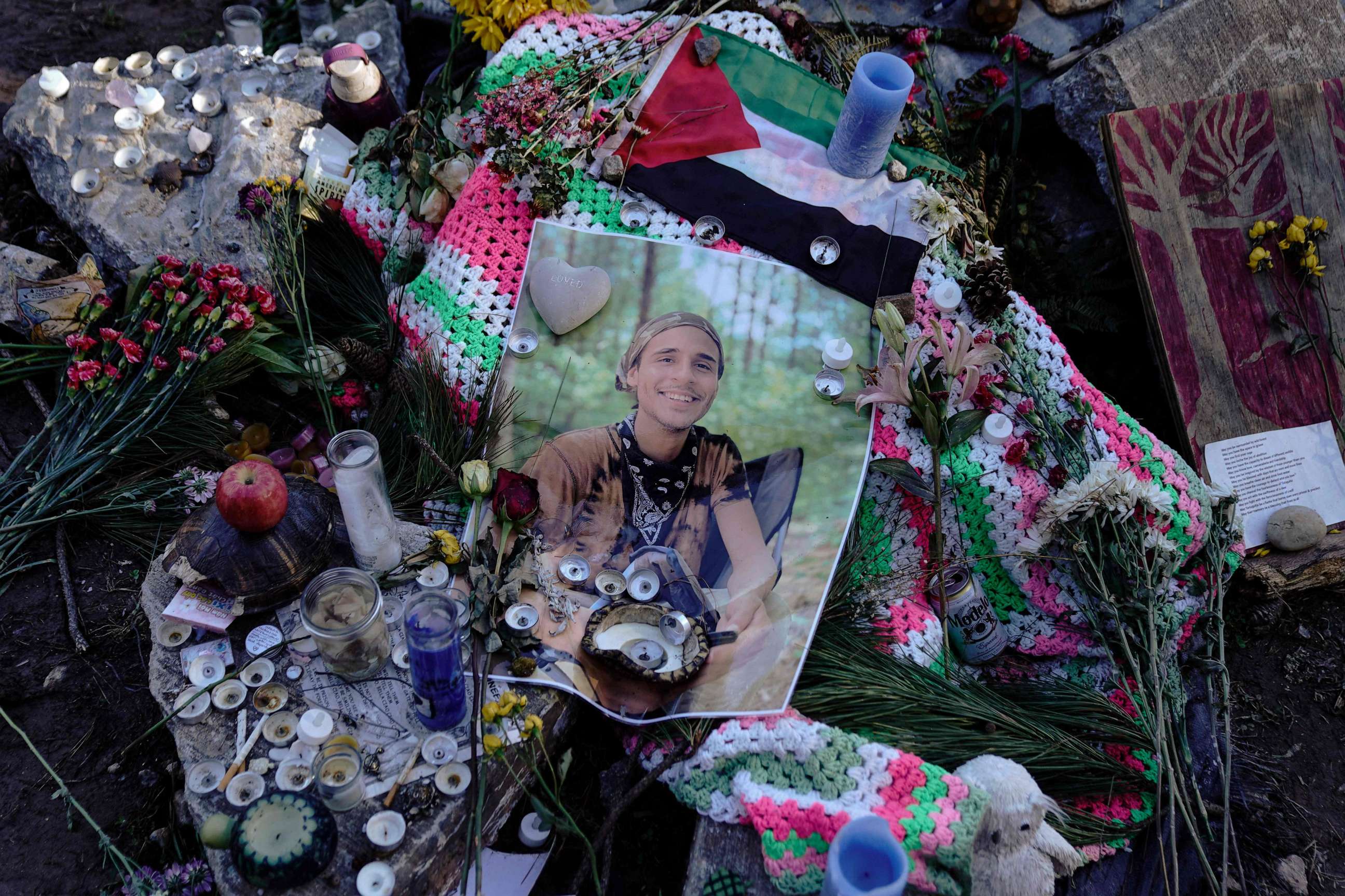 PHOTO: A makeshift memorial for slain environmental activist Manuel Esteban Paez Teran near Atlanta, on Feb. 6, 2023.