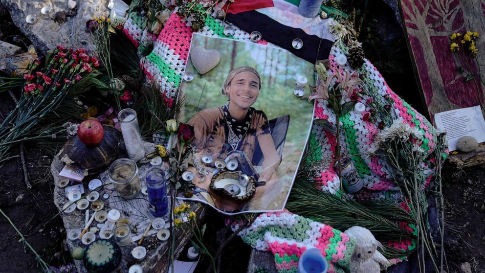 PHOTO: A makeshift memorial for slain environmental activist Manuel Esteban Paez Teran near Atlanta, on Feb. 6, 2023.