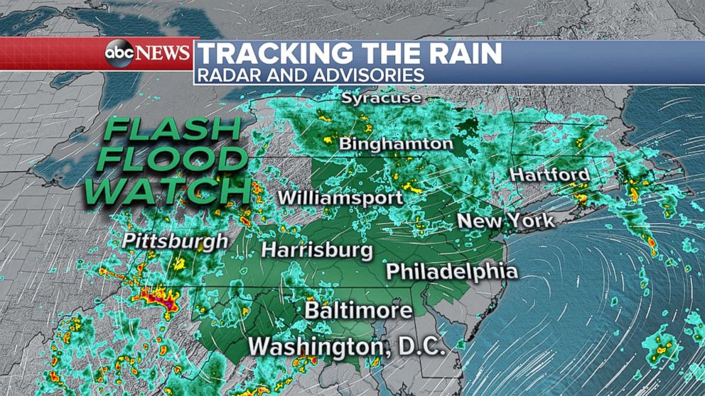 PHOTO: Flash flood warnings issued for seven states with more rain expected to hit the East Coast Monday.