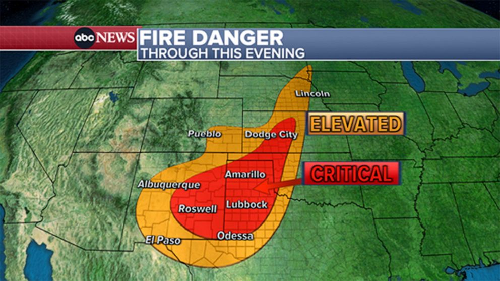 PHOTO: Fast-spreading fires are possible from New Mexico to Kansas.