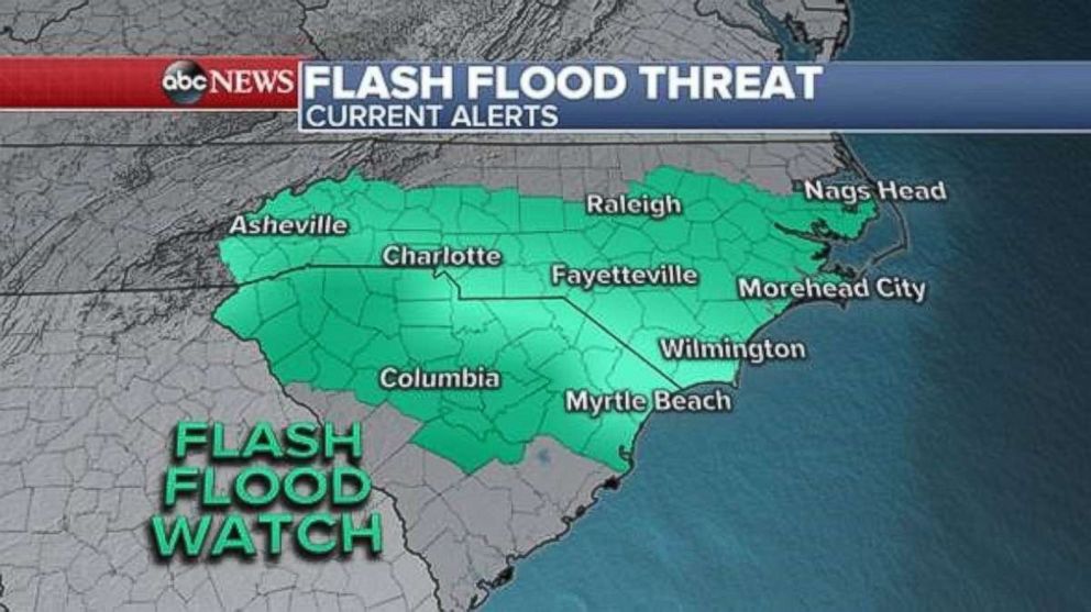 PHOTO: Flash flood watches have been expanded inland as of Thursday afternoon in advance of Hurricane Florence.