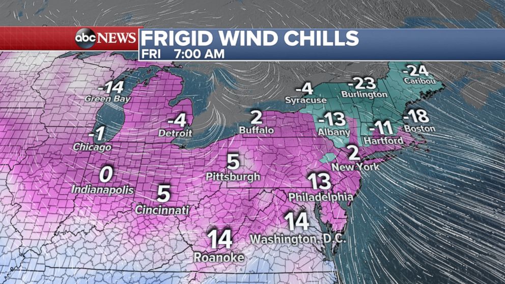 PHOTO: Map showing the wind chill forecast for 7am, Dec. 29, 2017. 