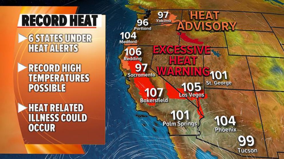 PHOTO: A map shows record heat expected in California and the western U.S., June 1, 2021.